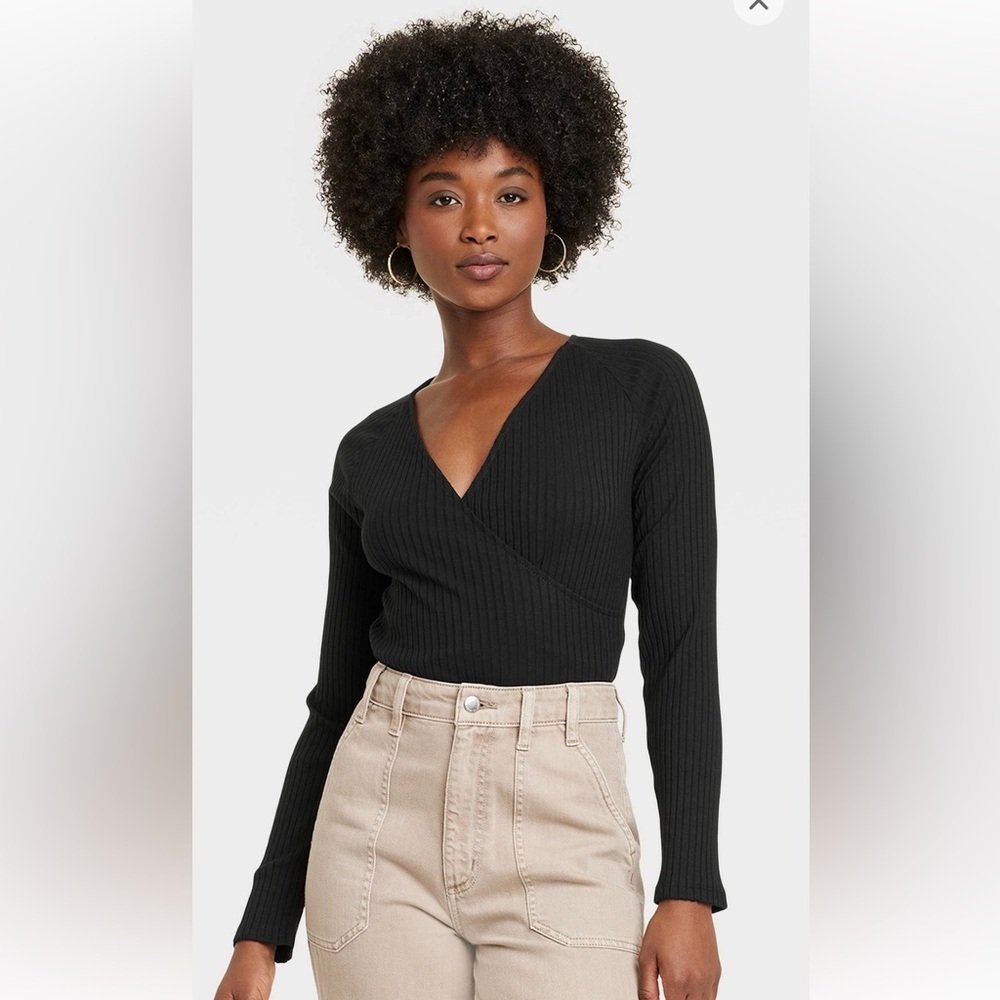 Long Sleeve Ribbed Wrap Top